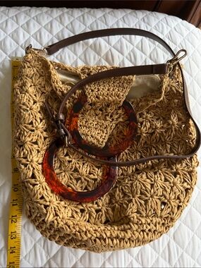 Zara Tan Woven Hobo Bag with Tortoiseshell Rings